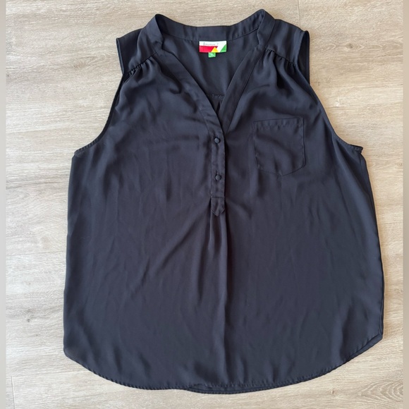 Modcloth Fervour Womens Top Chiffon Black Sleeveless Pocket Shell Button SZ XL - Picture 1 of 5